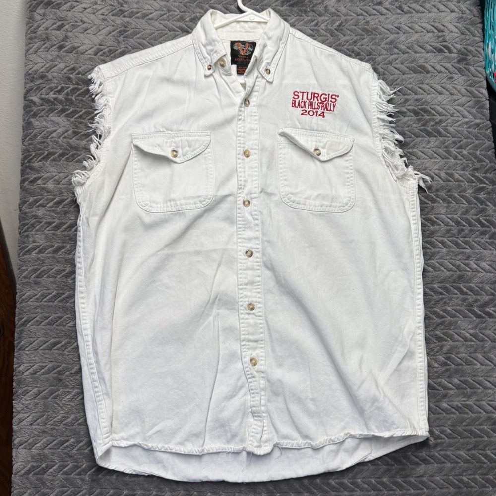 Vance Biker Wear White Sturgis 2014 Black Hills Rally Sleeveless Shirt XL (1608)